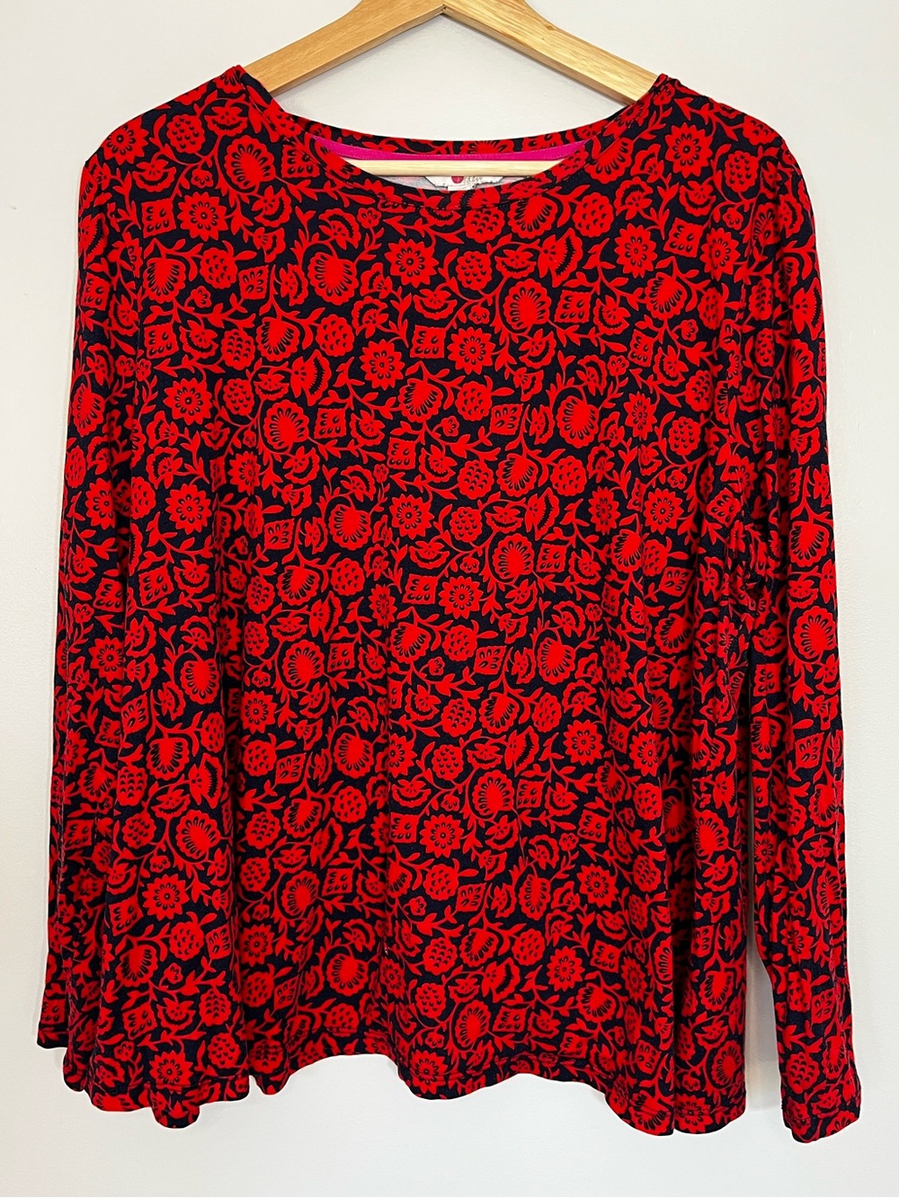 Boden Navy and Red Floral-Print Long Sleeve Top Shirt Women’s 16 XL